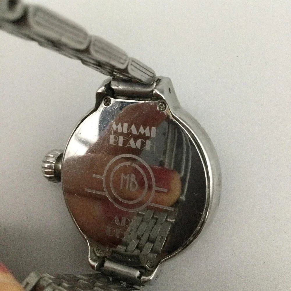 Miami Beach Womens Watch 35mm Silver Tone Stainless Glam Rock New Battery 6.5